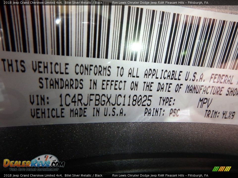 2018 Jeep Grand Cherokee Limited 4x4 Billet Silver Metallic / Black Photo #14