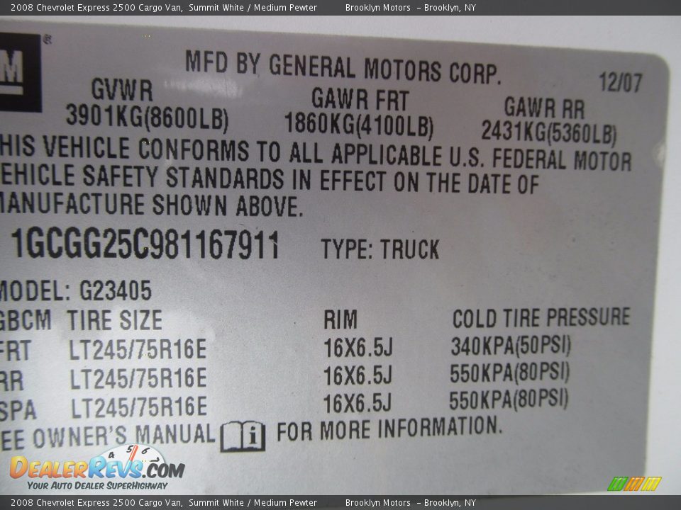 2008 Chevrolet Express 2500 Cargo Van Summit White / Medium Pewter Photo #35