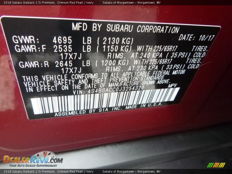 2018 Subaru Outback 2.5i Premium Crimson Red Pearl / Ivory Photo #16