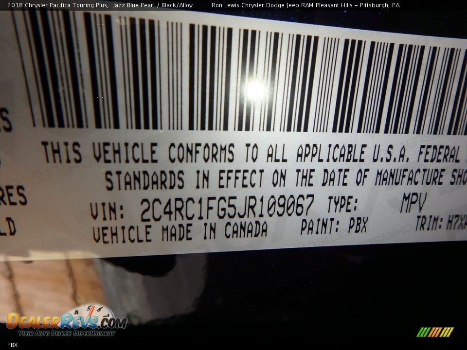Chrysler Color Code PBX Jazz Blue Pearl