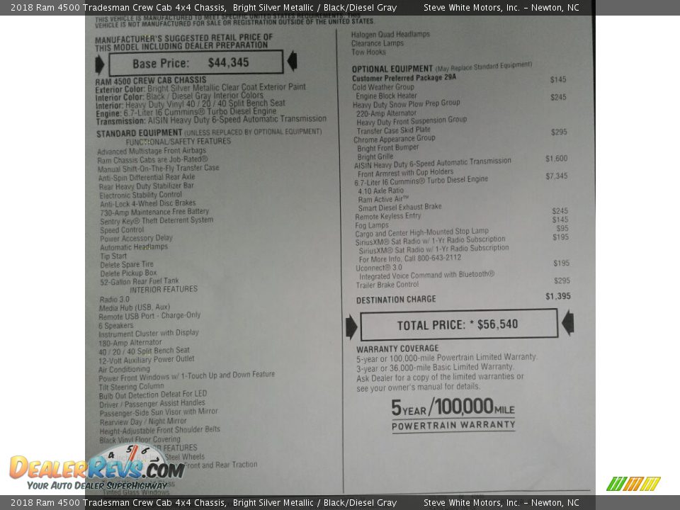 2018 Ram 4500 Tradesman Crew Cab 4x4 Chassis Bright Silver Metallic / Black/Diesel Gray Photo #24