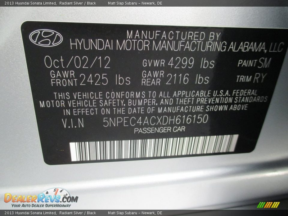2013 Hyundai Sonata Limited Radiant Silver / Black Photo #30