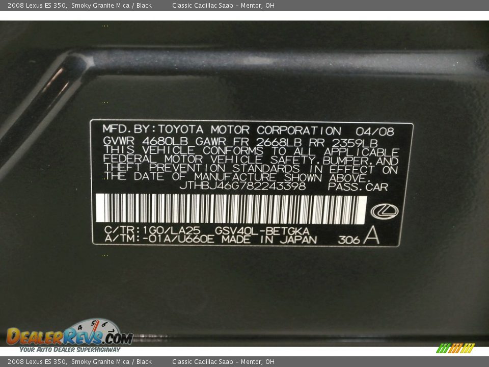 2008 Lexus ES 350 Smoky Granite Mica / Black Photo #22
