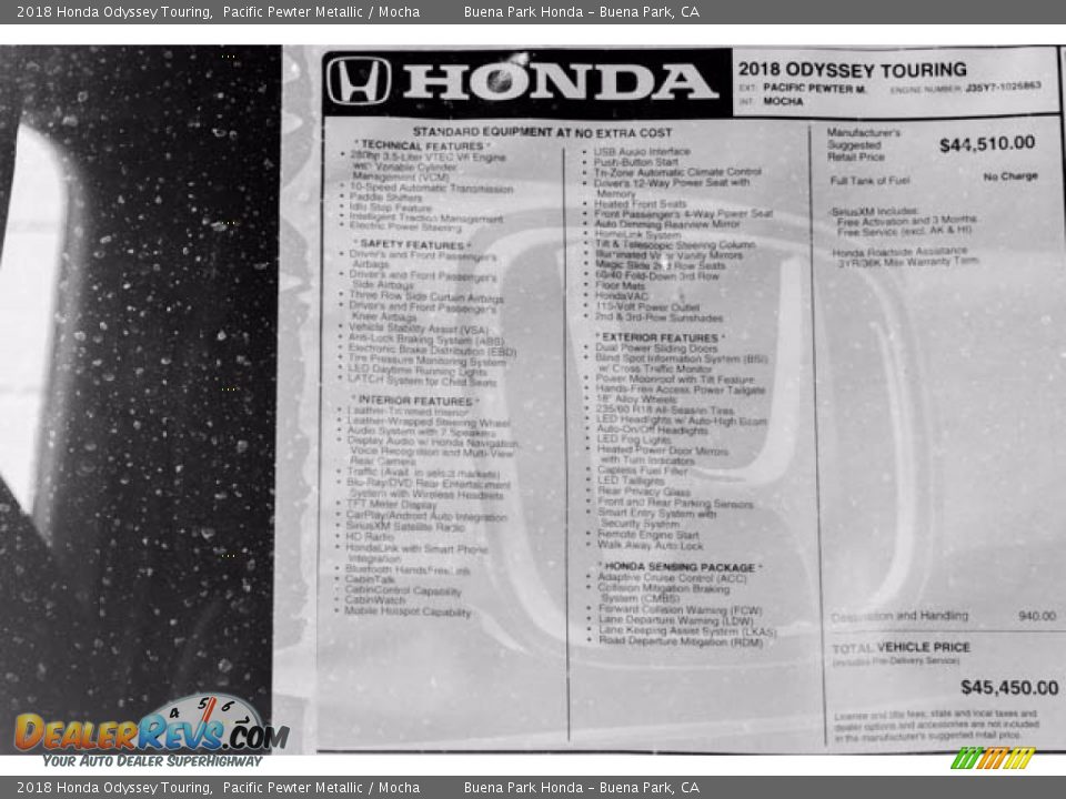2018 Honda Odyssey Touring Pacific Pewter Metallic / Mocha Photo #21