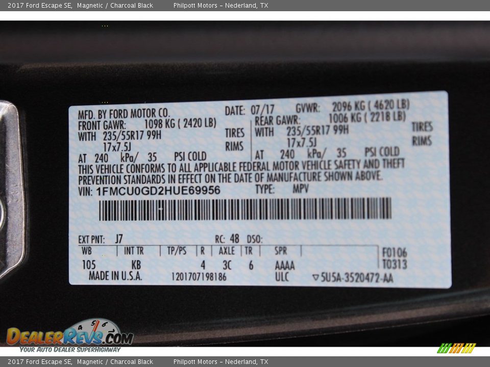 2017 Ford Escape SE Magnetic / Charcoal Black Photo #30