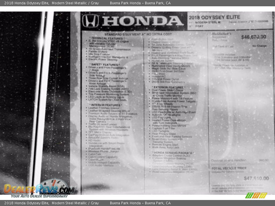 2018 Honda Odyssey Elite Modern Steel Metallic / Gray Photo #21