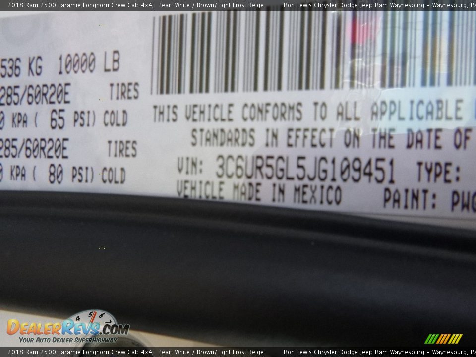 2018 Ram 2500 Laramie Longhorn Crew Cab 4x4 Pearl White / Brown/Light Frost Beige Photo #15