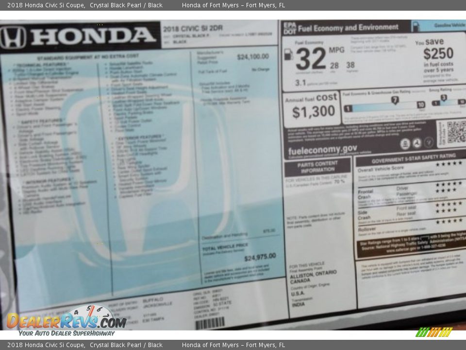 2018 Honda Civic Si Coupe Window Sticker Photo #24