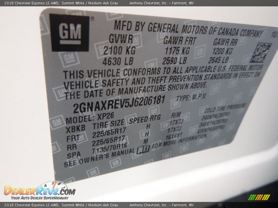 2018 Chevrolet Equinox LS AWD Summit White / Medium Ash Gray Photo #16