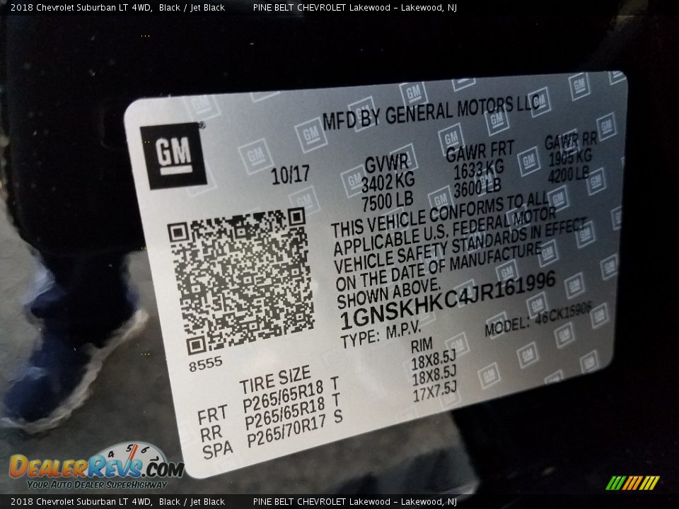 2018 Chevrolet Suburban LT 4WD Black / Jet Black Photo #9