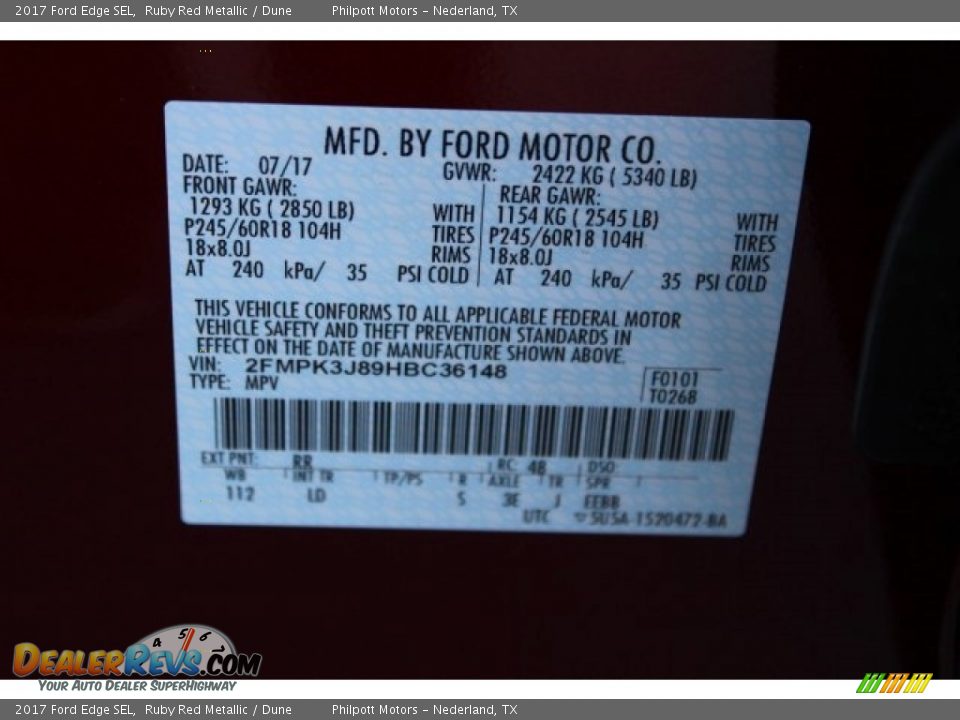 2017 Ford Edge SEL Ruby Red Metallic / Dune Photo #29