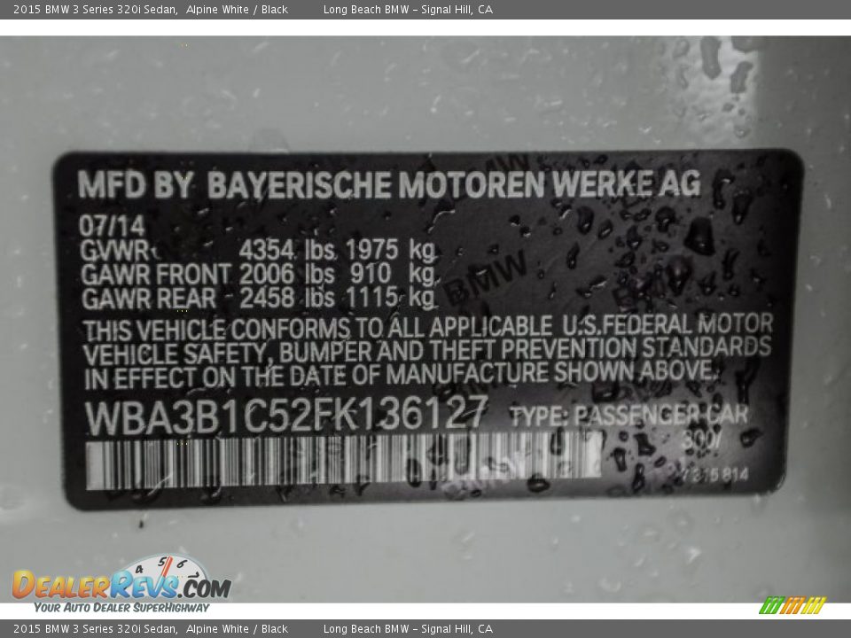 2015 BMW 3 Series 320i Sedan Alpine White / Black Photo #17