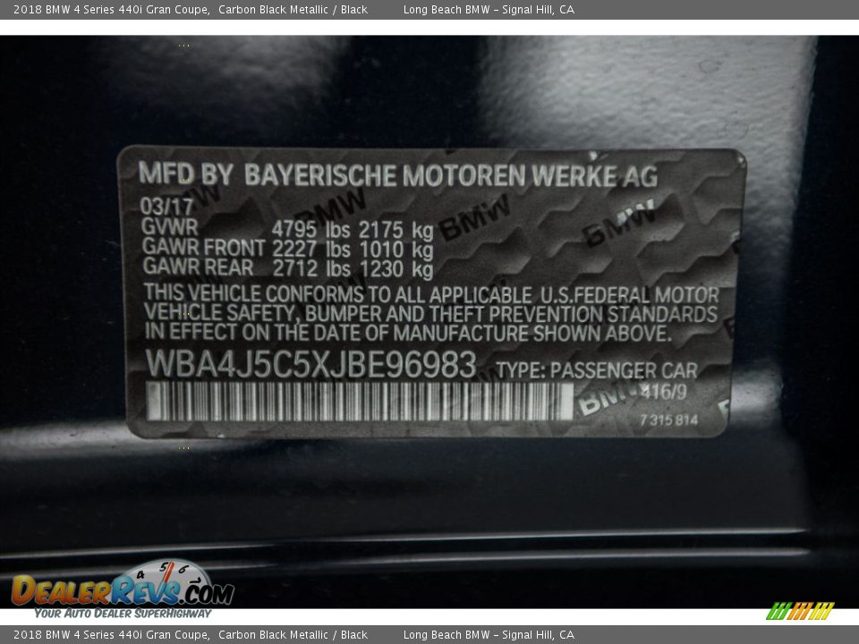 2018 BMW 4 Series 440i Gran Coupe Carbon Black Metallic / Black Photo #12