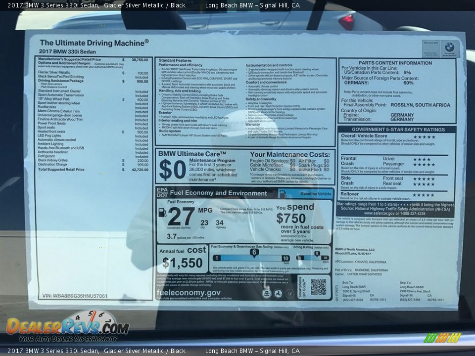 2017 BMW 3 Series 330i Sedan Glacier Silver Metallic / Black Photo #10