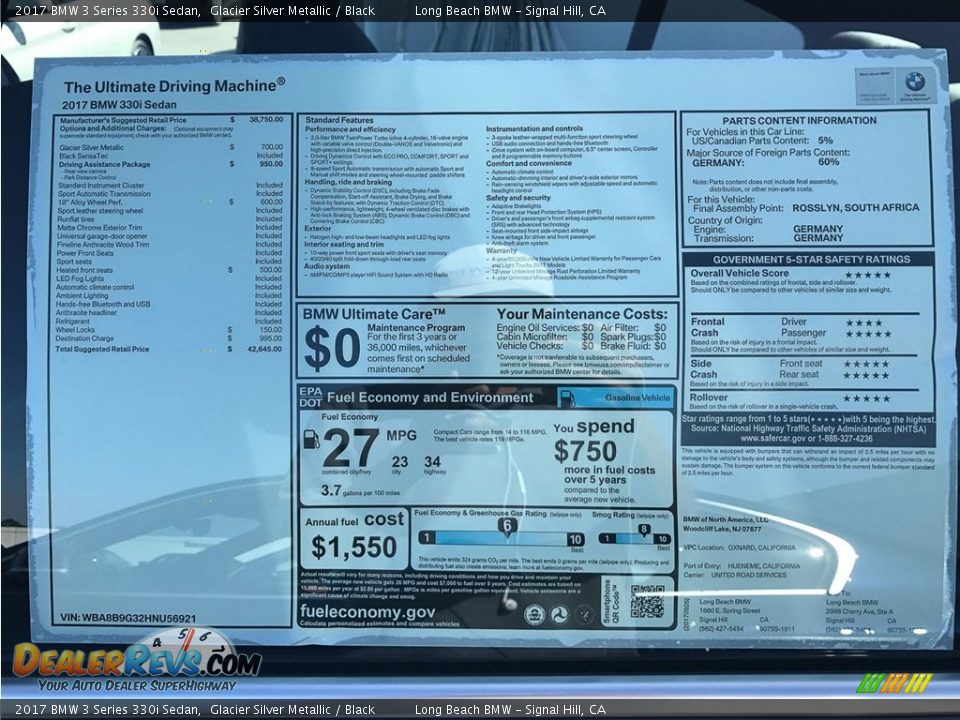 2017 BMW 3 Series 330i Sedan Glacier Silver Metallic / Black Photo #10