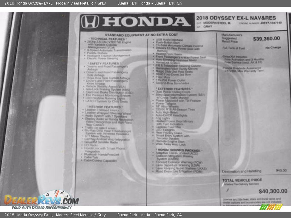 2018 Honda Odyssey EX-L Modern Steel Metallic / Gray Photo #19