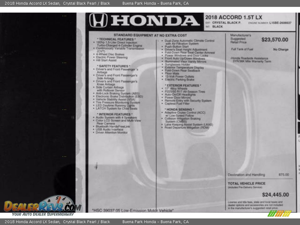 2018 Honda Accord LX Sedan Crystal Black Pearl / Black Photo #15