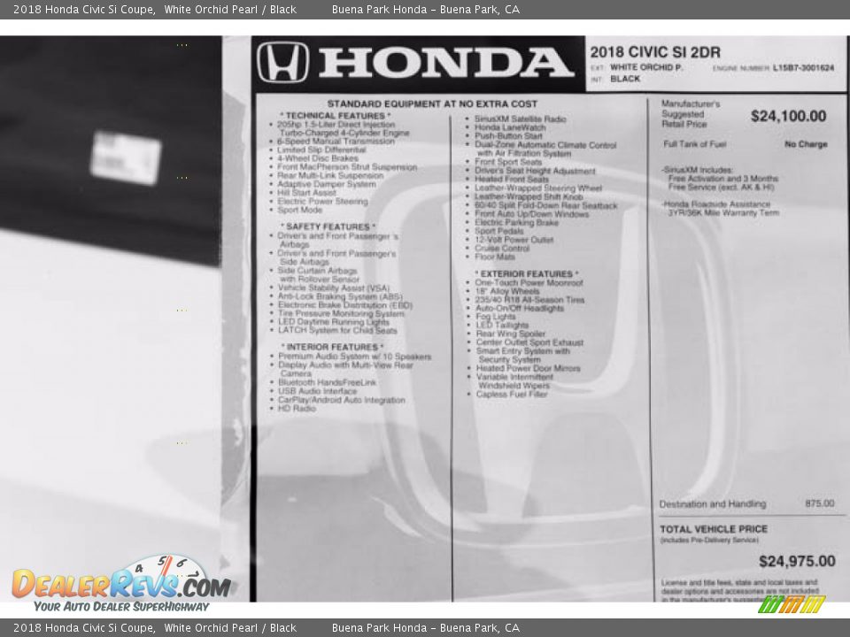 2018 Honda Civic Si Coupe Window Sticker Photo #16