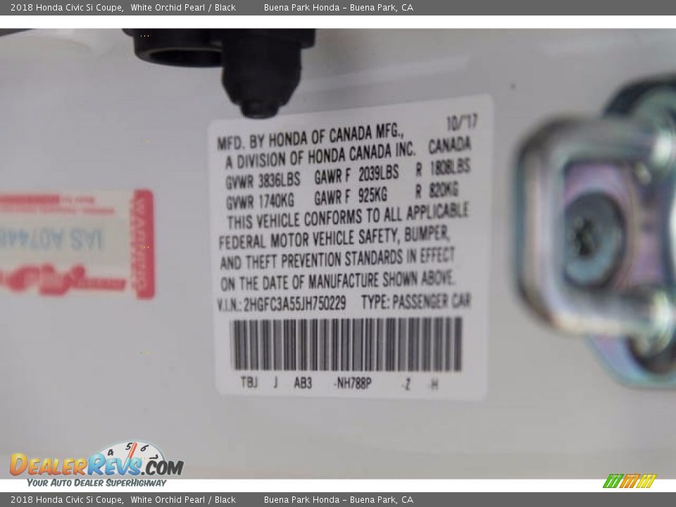 2018 Honda Civic Si Coupe White Orchid Pearl / Black Photo #18
