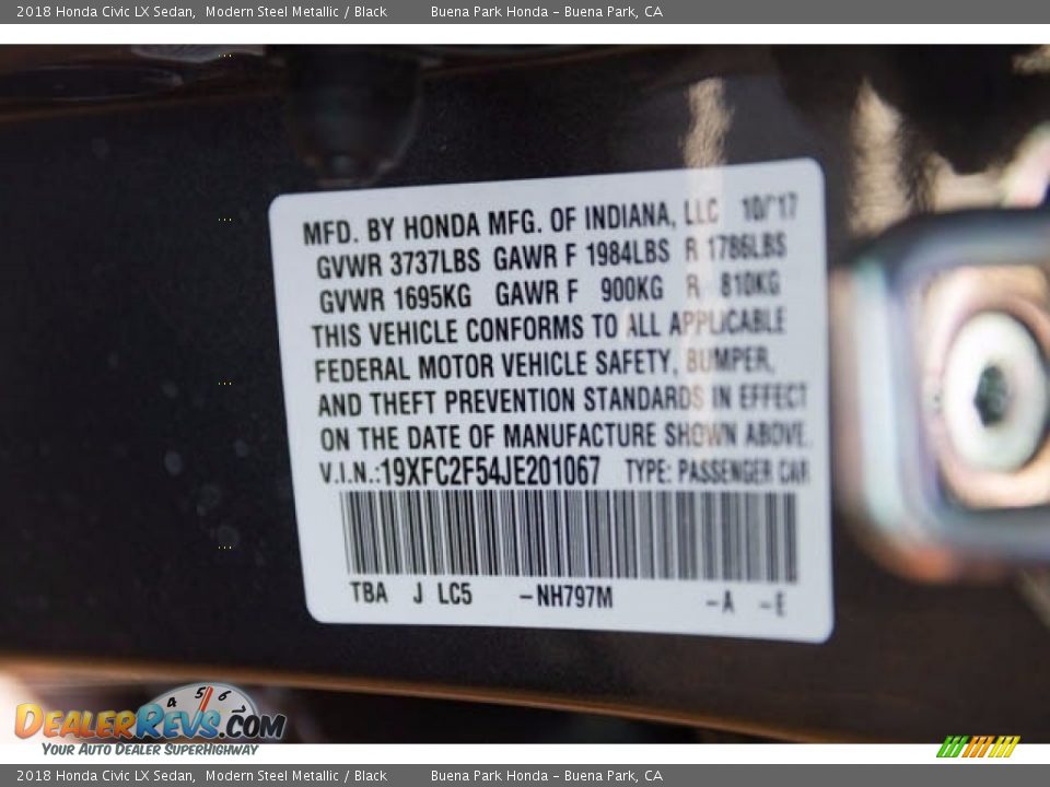 2018 Honda Civic LX Sedan Modern Steel Metallic / Black Photo #16