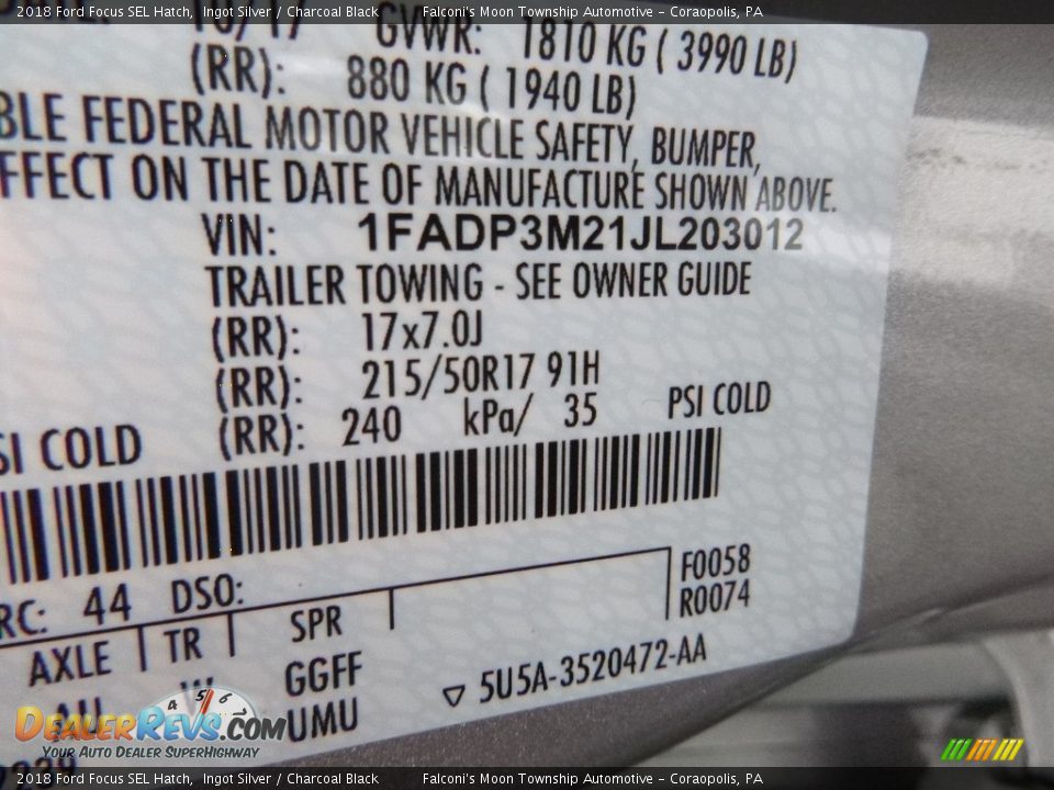 2018 Ford Focus SEL Hatch Ingot Silver / Charcoal Black Photo #12
