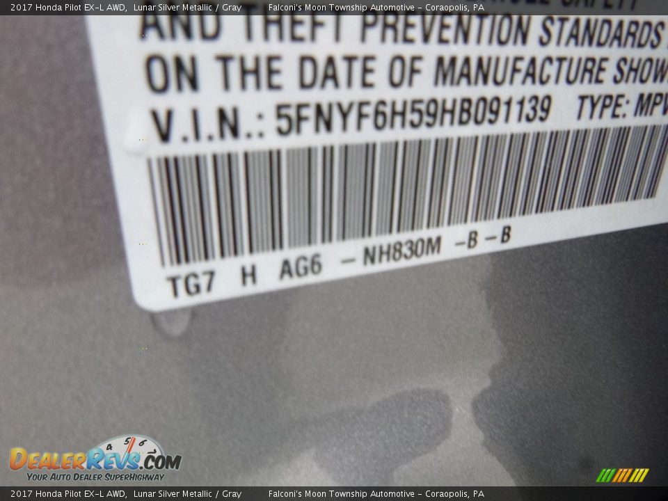2017 Honda Pilot EX-L AWD Lunar Silver Metallic / Gray Photo #12
