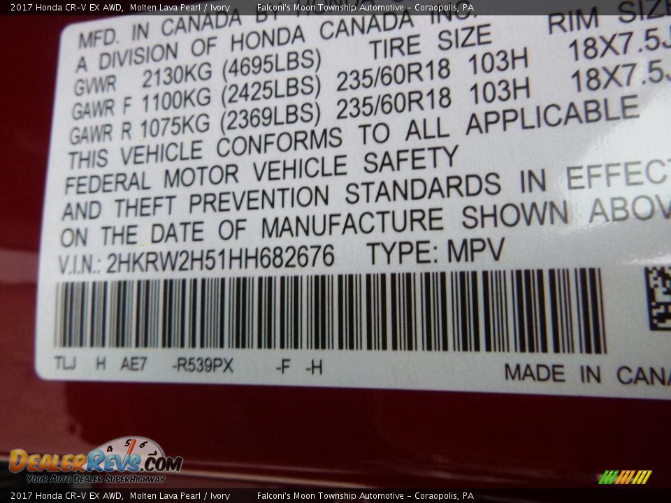 2017 Honda CR-V EX AWD Molten Lava Pearl / Ivory Photo #12