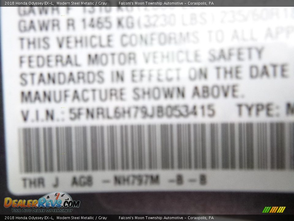 2018 Honda Odyssey EX-L Modern Steel Metallic / Gray Photo #12