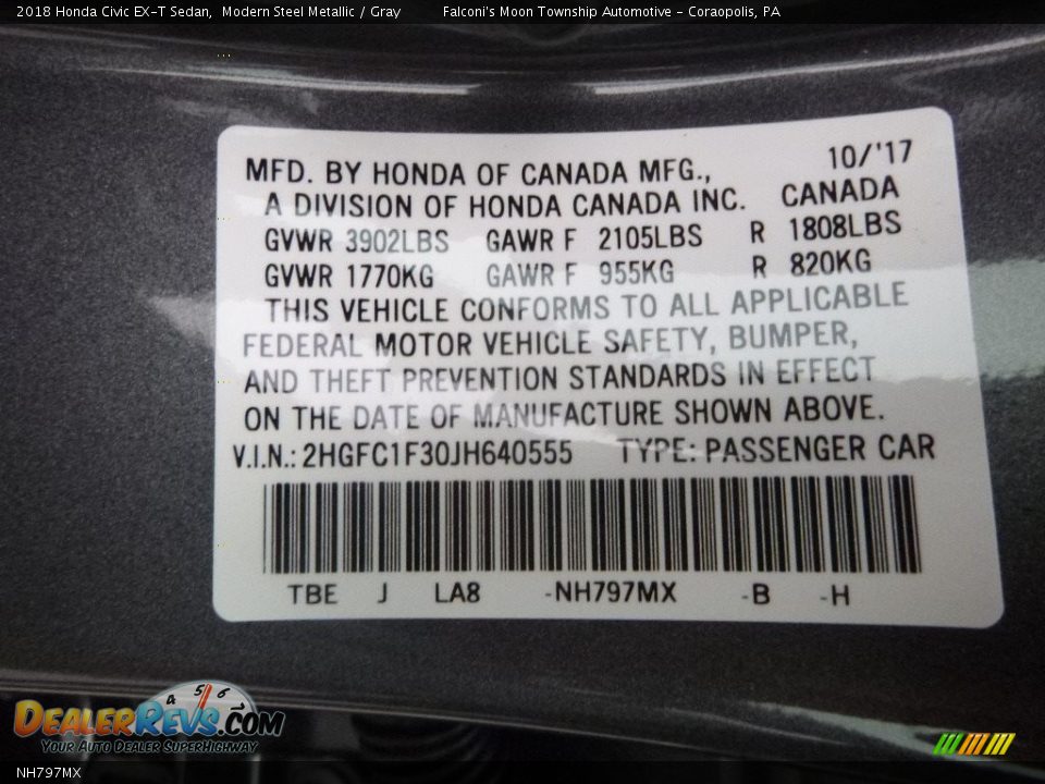 Honda Color Code NH797MX Modern Steel Metallic