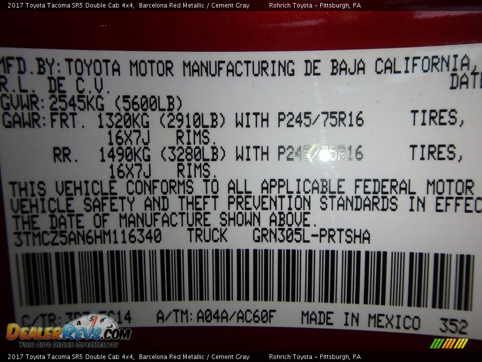 2017 Toyota Tacoma SR5 Double Cab 4x4 Barcelona Red Metallic / Cement Gray Photo #10