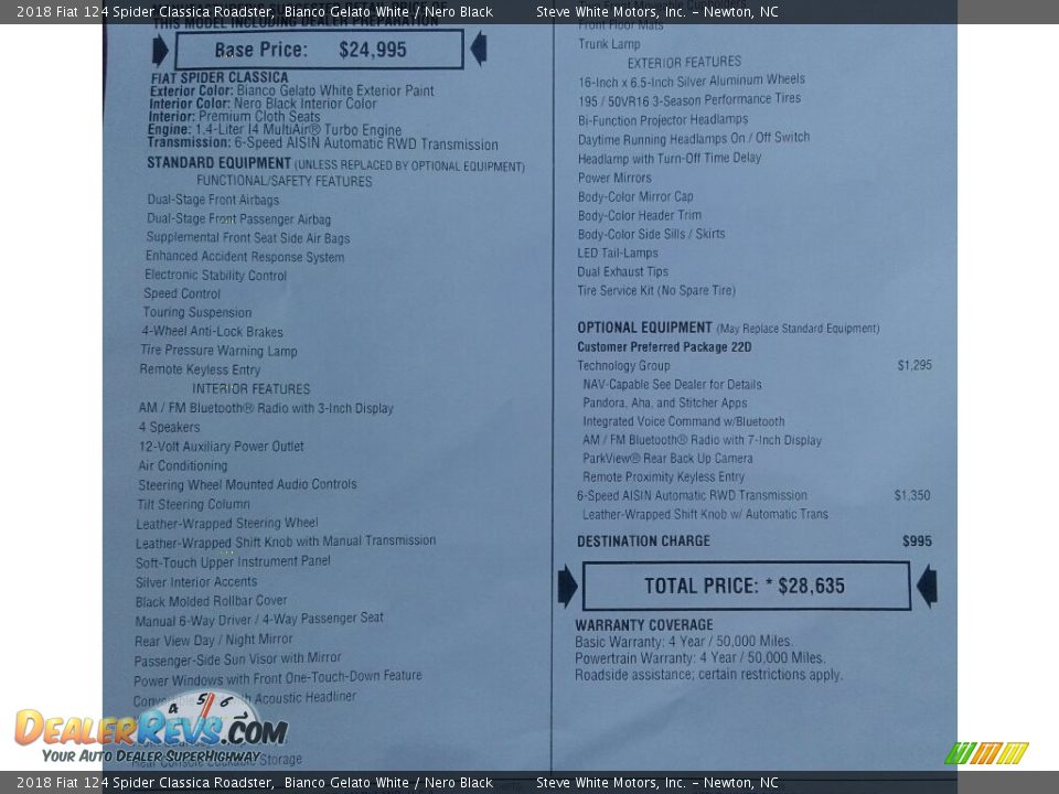 2018 Fiat 124 Spider Classica Roadster Window Sticker Photo #30