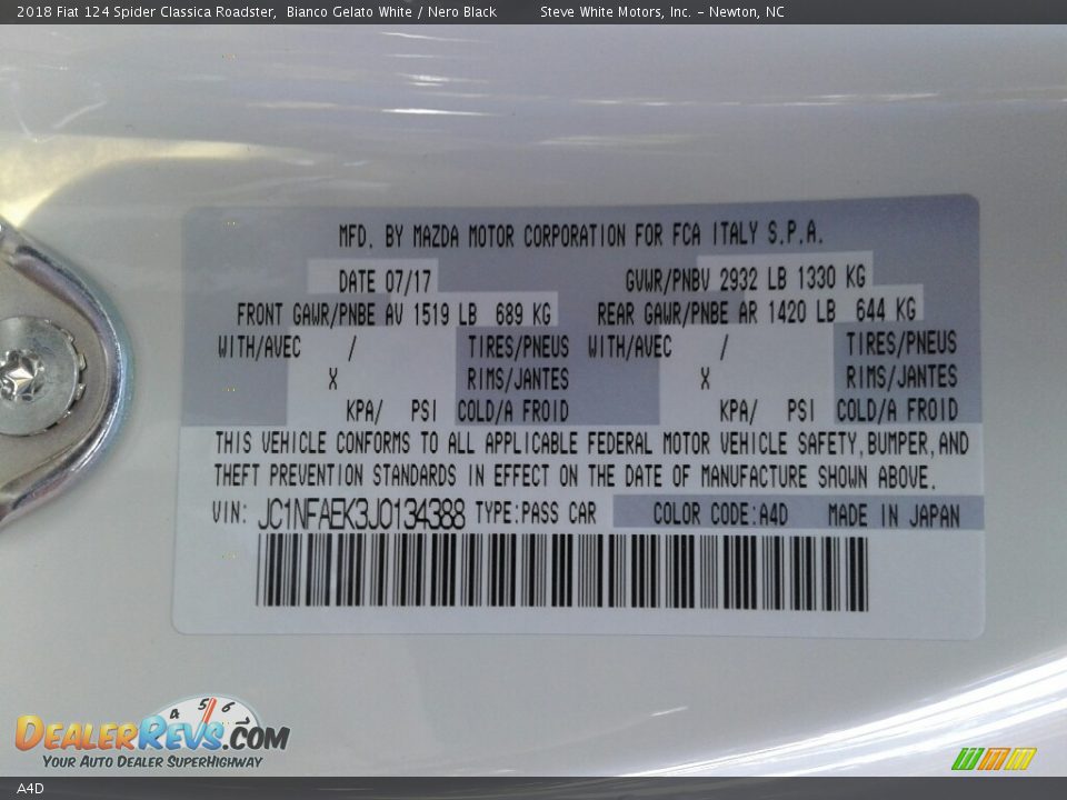 Fiat Color Code A4D Bianco Gelato White