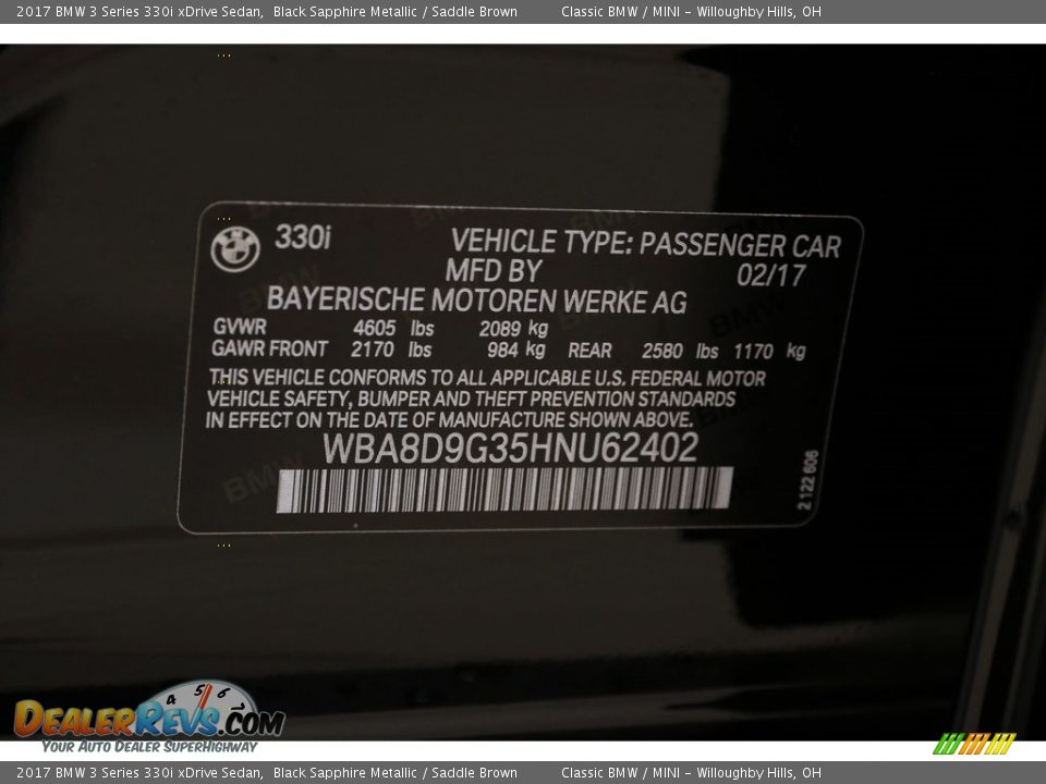 2017 BMW 3 Series 330i xDrive Sedan Black Sapphire Metallic / Saddle Brown Photo #25