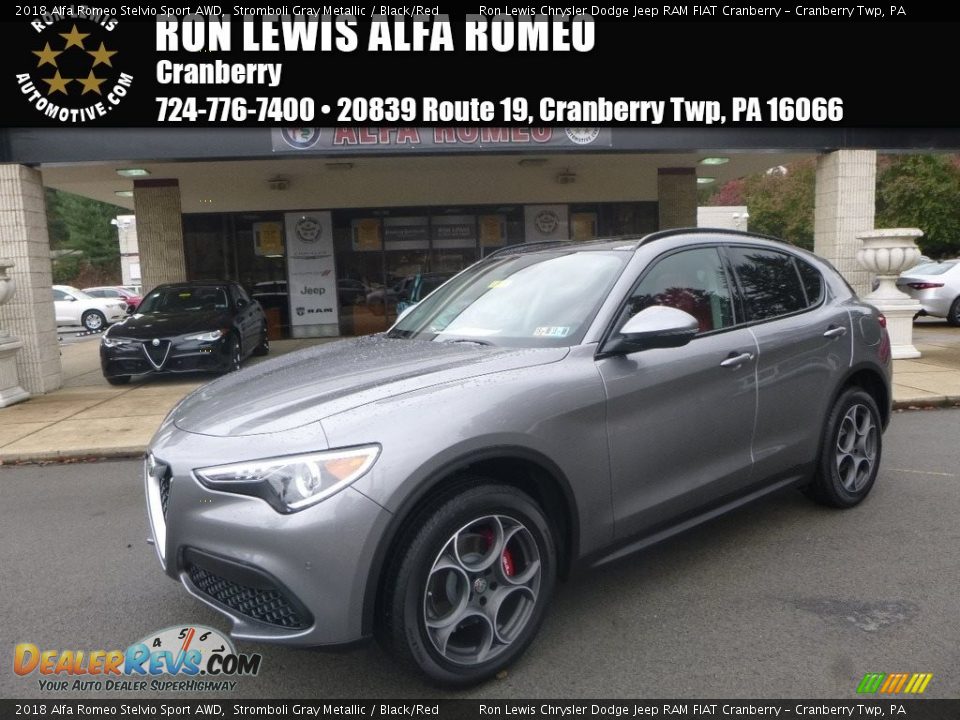 2018 Alfa Romeo Stelvio Sport AWD Stromboli Gray Metallic / Black/Red Photo #1