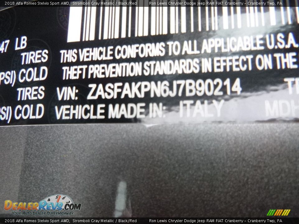 2018 Alfa Romeo Stelvio Sport AWD Stromboli Gray Metallic / Black/Red Photo #20