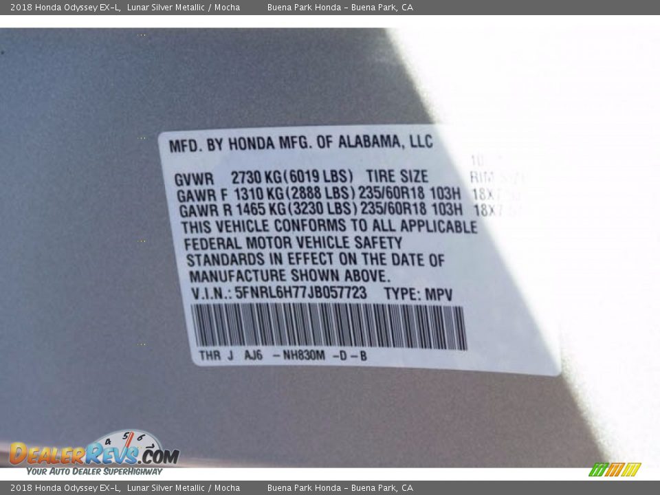 2018 Honda Odyssey EX-L Lunar Silver Metallic / Mocha Photo #22