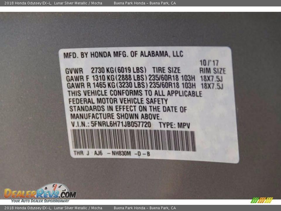 2018 Honda Odyssey EX-L Lunar Silver Metallic / Mocha Photo #22