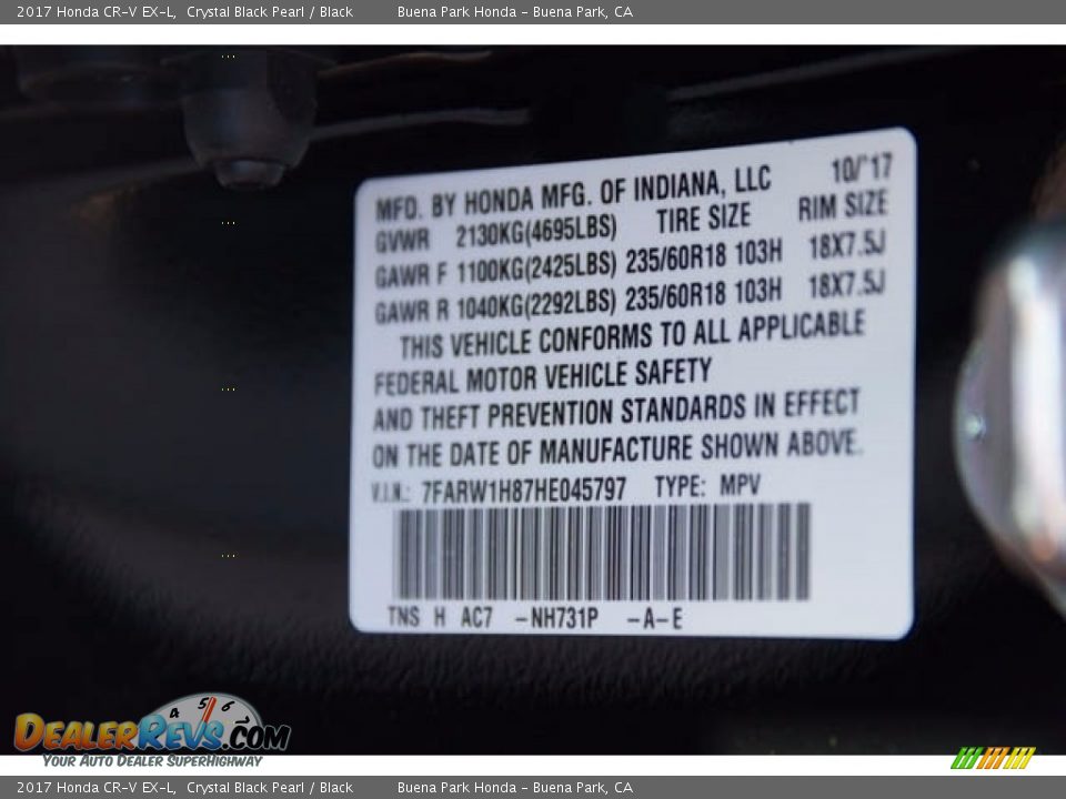 2017 Honda CR-V EX-L Crystal Black Pearl / Black Photo #17