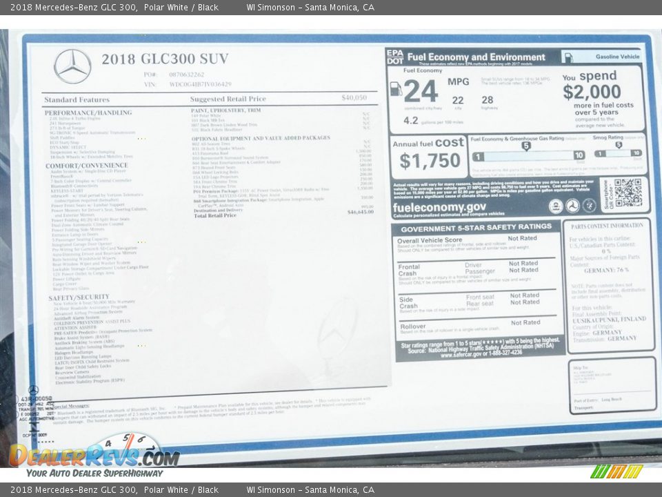 2018 Mercedes-Benz GLC 300 Polar White / Black Photo #11