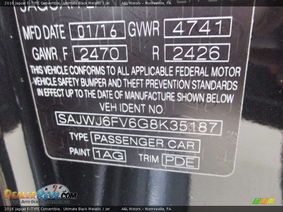 2016 Jaguar F-TYPE Convertible Ultimate Black Metallic / Jet Photo #19