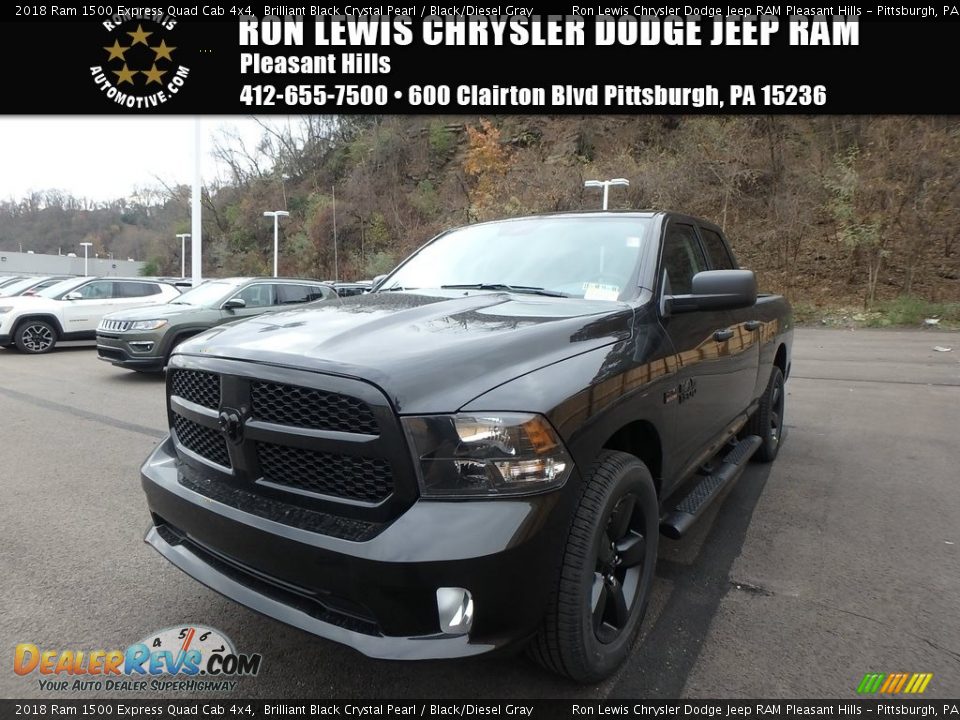 2018 Ram 1500 Express Quad Cab 4x4 Brilliant Black Crystal Pearl / Black/Diesel Gray Photo #1