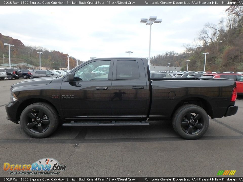 2018 Ram 1500 Express Quad Cab 4x4 Brilliant Black Crystal Pearl / Black/Diesel Gray Photo #2