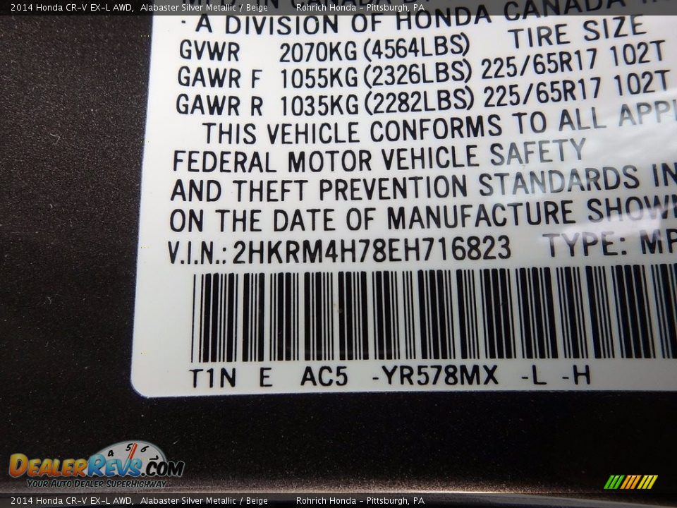 2014 Honda CR-V EX-L AWD Alabaster Silver Metallic / Beige Photo #27