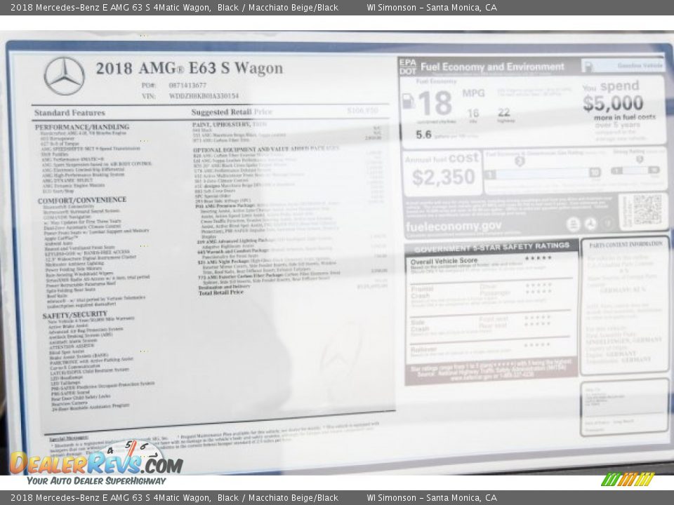 2018 Mercedes-Benz E AMG 63 S 4Matic Wagon Black / Macchiato Beige/Black Photo #16