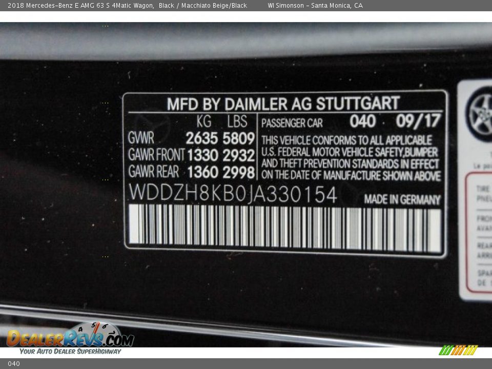 Mercedes-Benz Color Code 040 Black