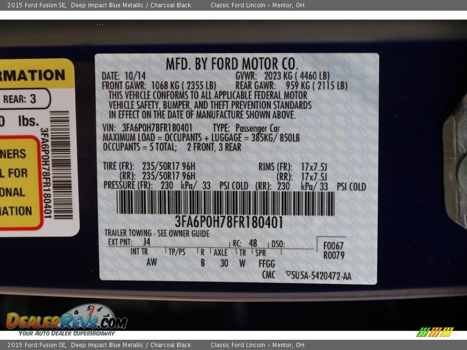 2015 Ford Fusion SE Deep Impact Blue Metallic / Charcoal Black Photo #17