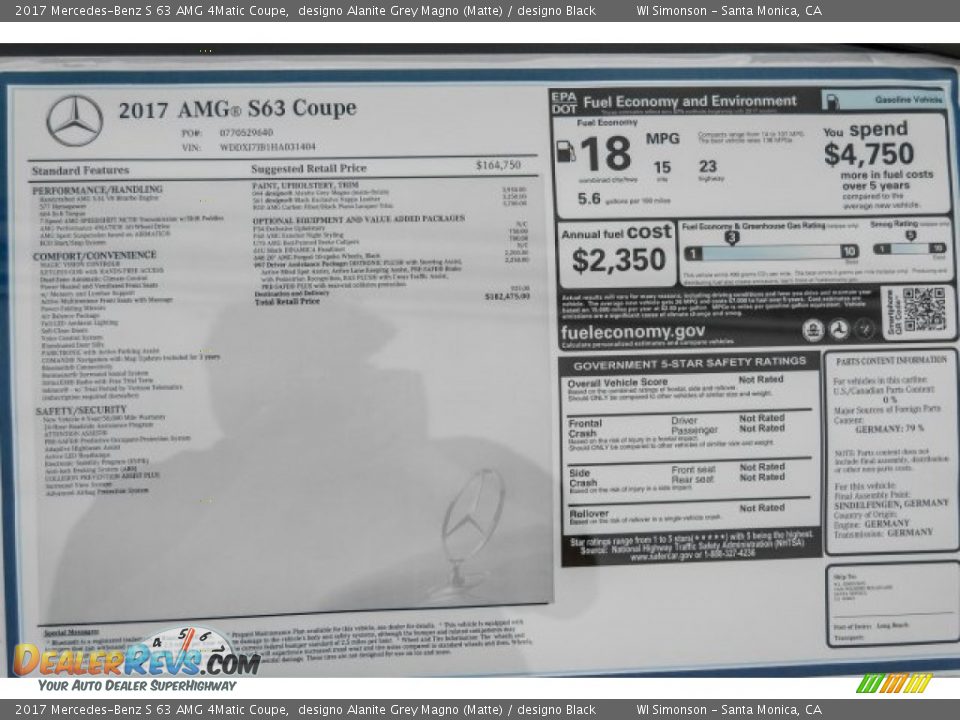 2017 Mercedes-Benz S 63 AMG 4Matic Coupe designo Alanite Grey Magno (Matte) / designo Black Photo #13