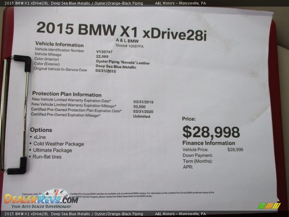 2015 BMW X1 xDrive28i Deep Sea Blue Metallic / Oyster/Orange-Black Piping Photo #11
