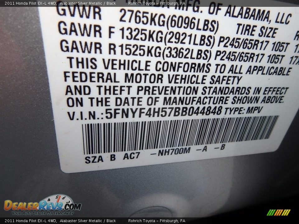 2011 Honda Pilot EX-L 4WD Alabaster Silver Metallic / Black Photo #27