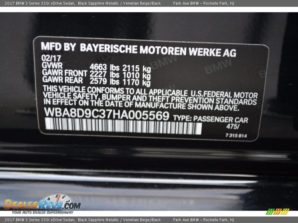 2017 BMW 3 Series 330i xDrive Sedan Black Sapphire Metallic / Venetian Beige/Black Photo #35